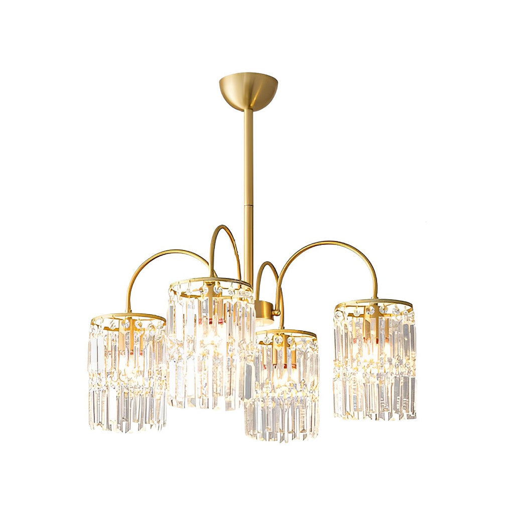 Crystal Shade Post-Modern Chandelier with Curved Arms - Gold Finish