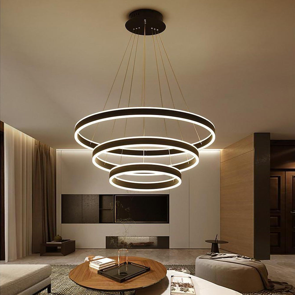 Modern 3-Ring LED Chandelier with Adjustable Height