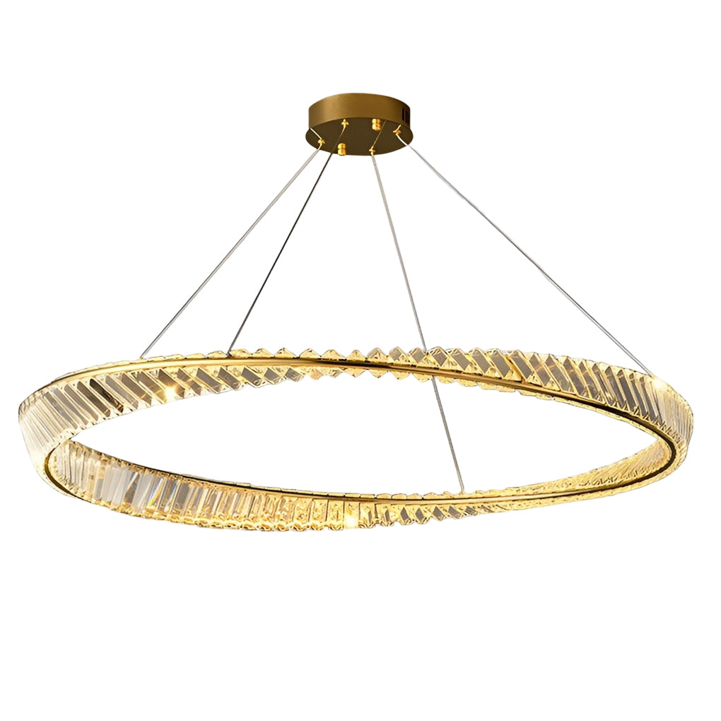 Modern Ring Crystal Chandelier with Stepless Dimming - Gold Finish