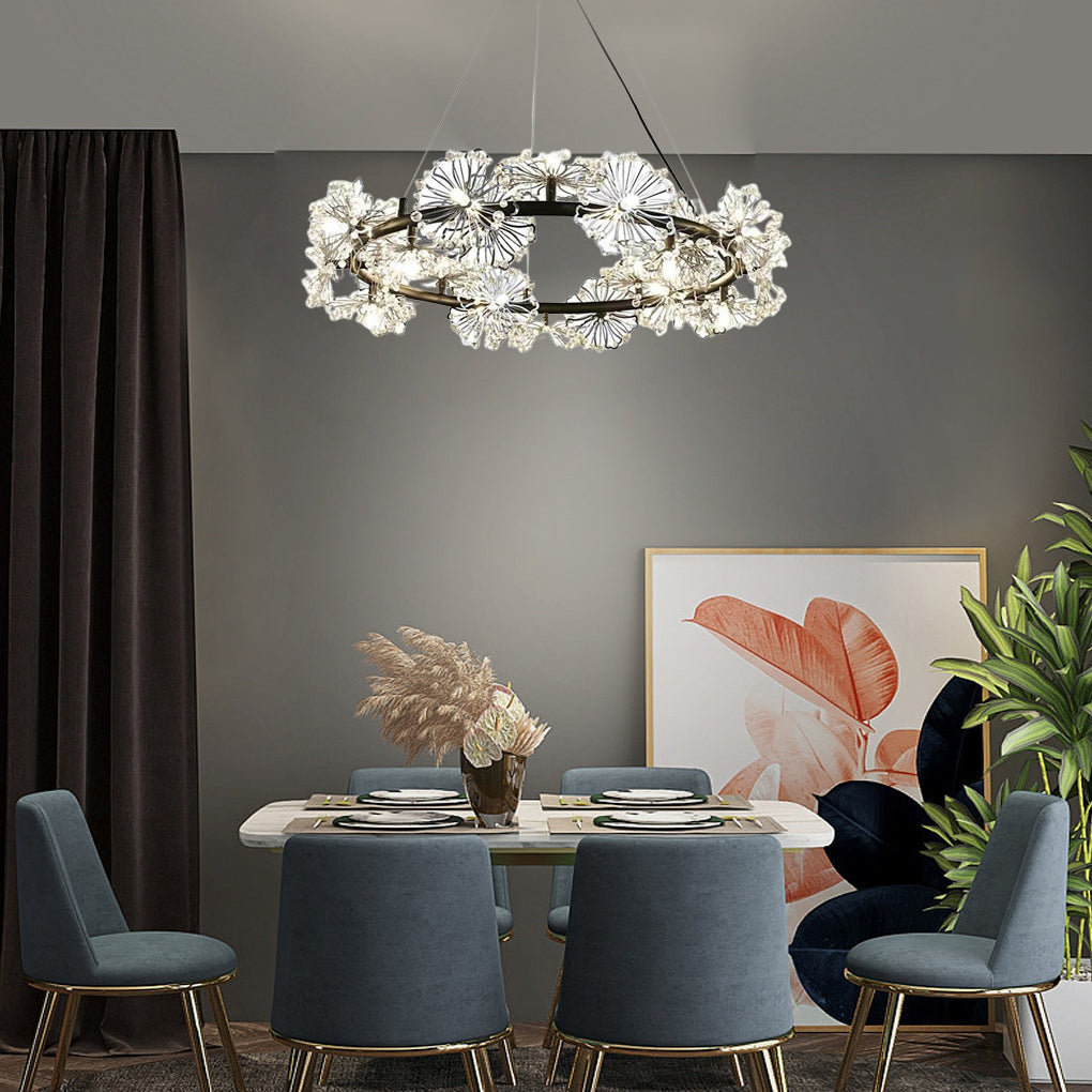 Crystal Flower Chandelier Modern Electroplated Metal Ceiling Light