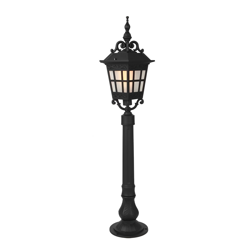 Outdoor Retro Post Lamp - Aluminum & Glass Landscape Light