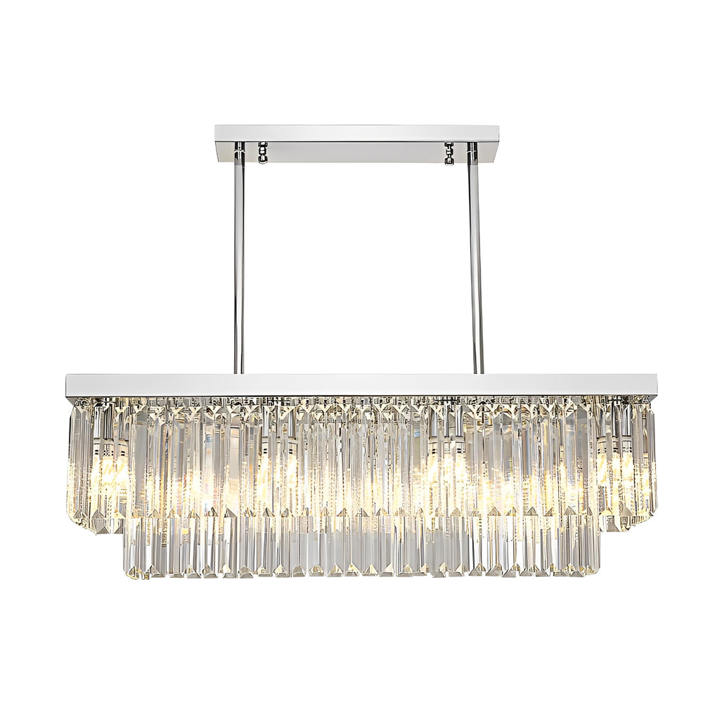 Rectangular Crystal Metal Chandelier with 3-Step Dimming