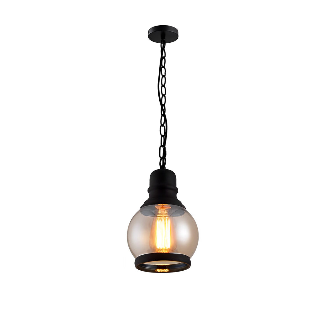 Amber Glass Lantern Pendant Light Industrial Vintage Hanging Lamp