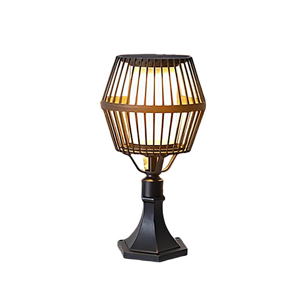 Matte Black Solar Caged Lantern - Modern Outdoor Landscape Light