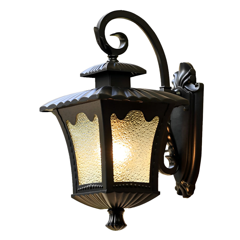 Retro Glass Lantern Waterproof LED Outdoor Wall Lamp Black