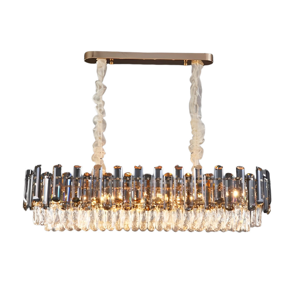 Multi-Layer Crystal Chandelier Modern Round Oval Metal Frame