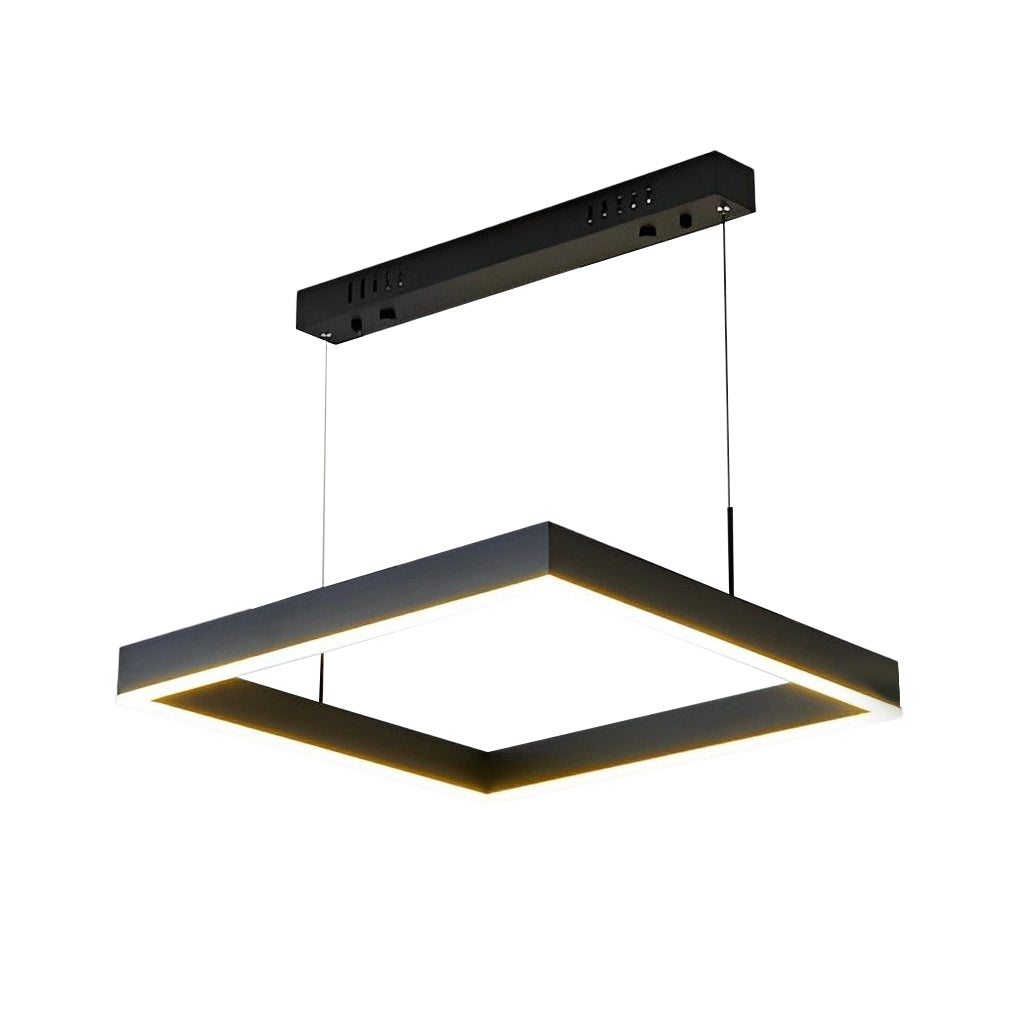 Modern Square LED Chandelier Black Aluminum Dimmable Remote Control