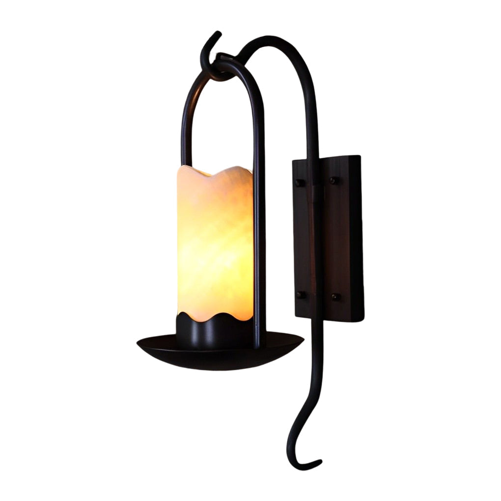 Retro Iron Wall Sconce with Marble-Textured Shade - Black