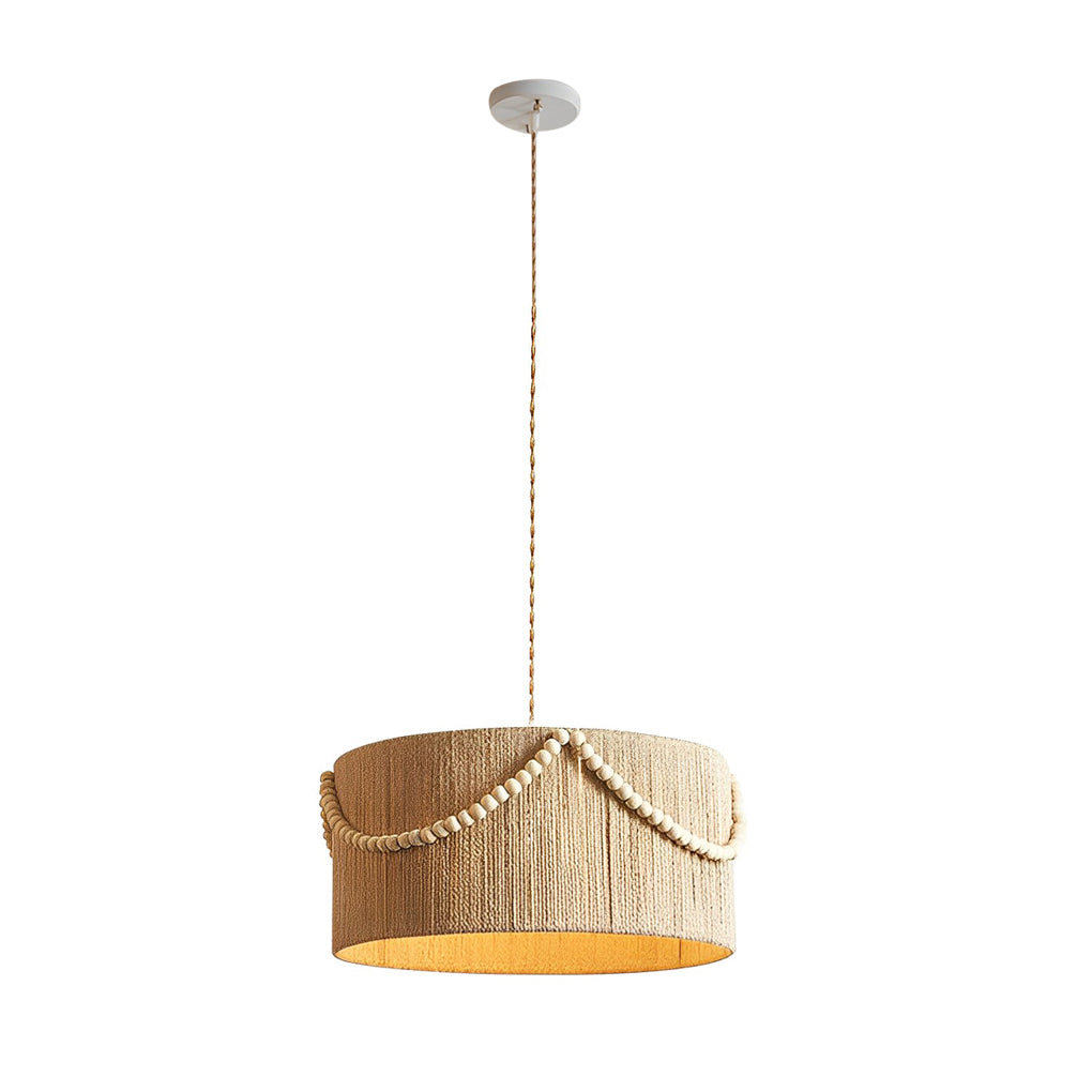 Boho Hemp Rope Pendant Light with Wooden Bead Tassels