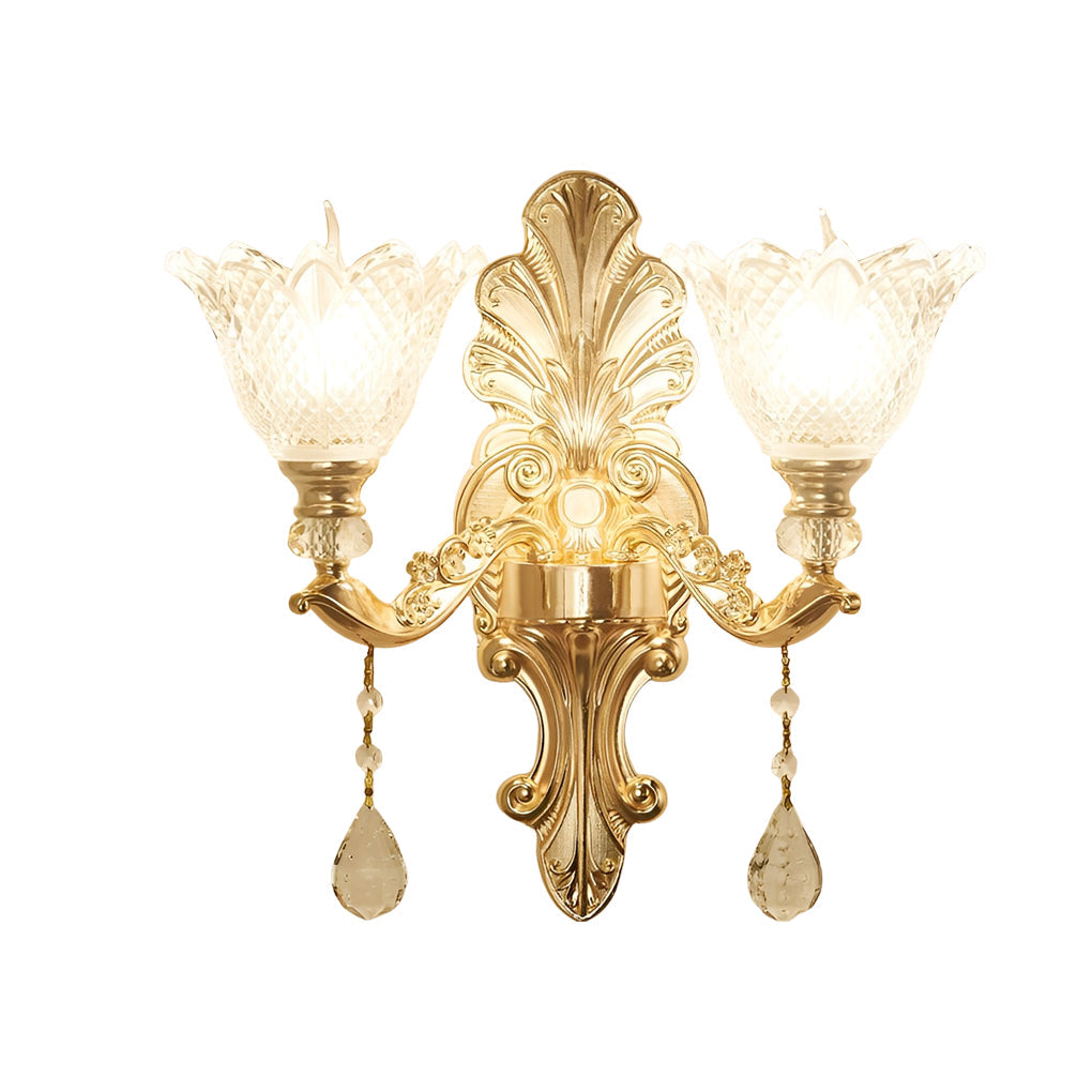 Crystal Glass Flower Wall Sconce with Three-Step Dimming - Gold