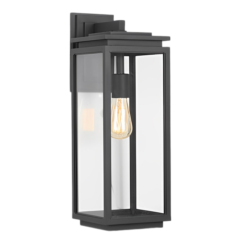 Rectangular Glass Industrial Outdoor Wall Lamp - Black Aluminum