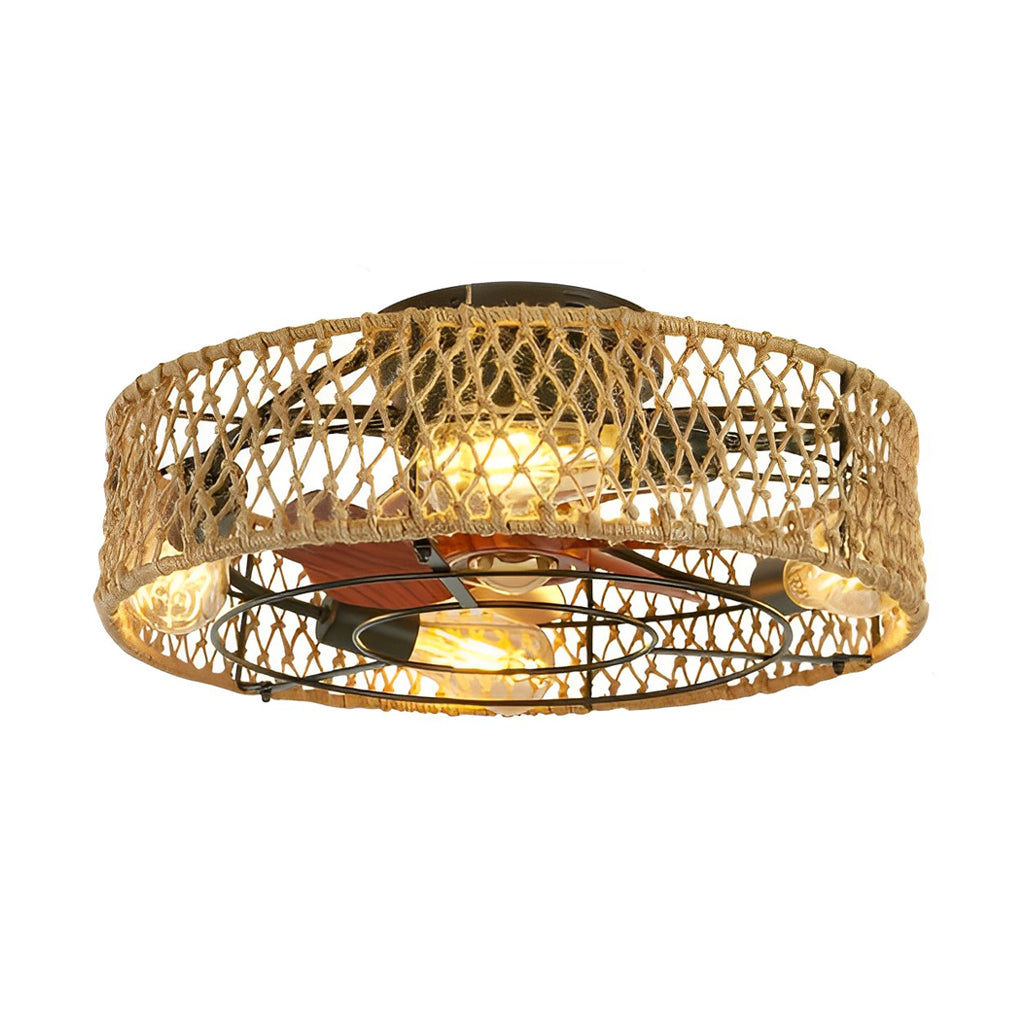 Rattan Bladeless Ceiling Fan Light with Remote Control
