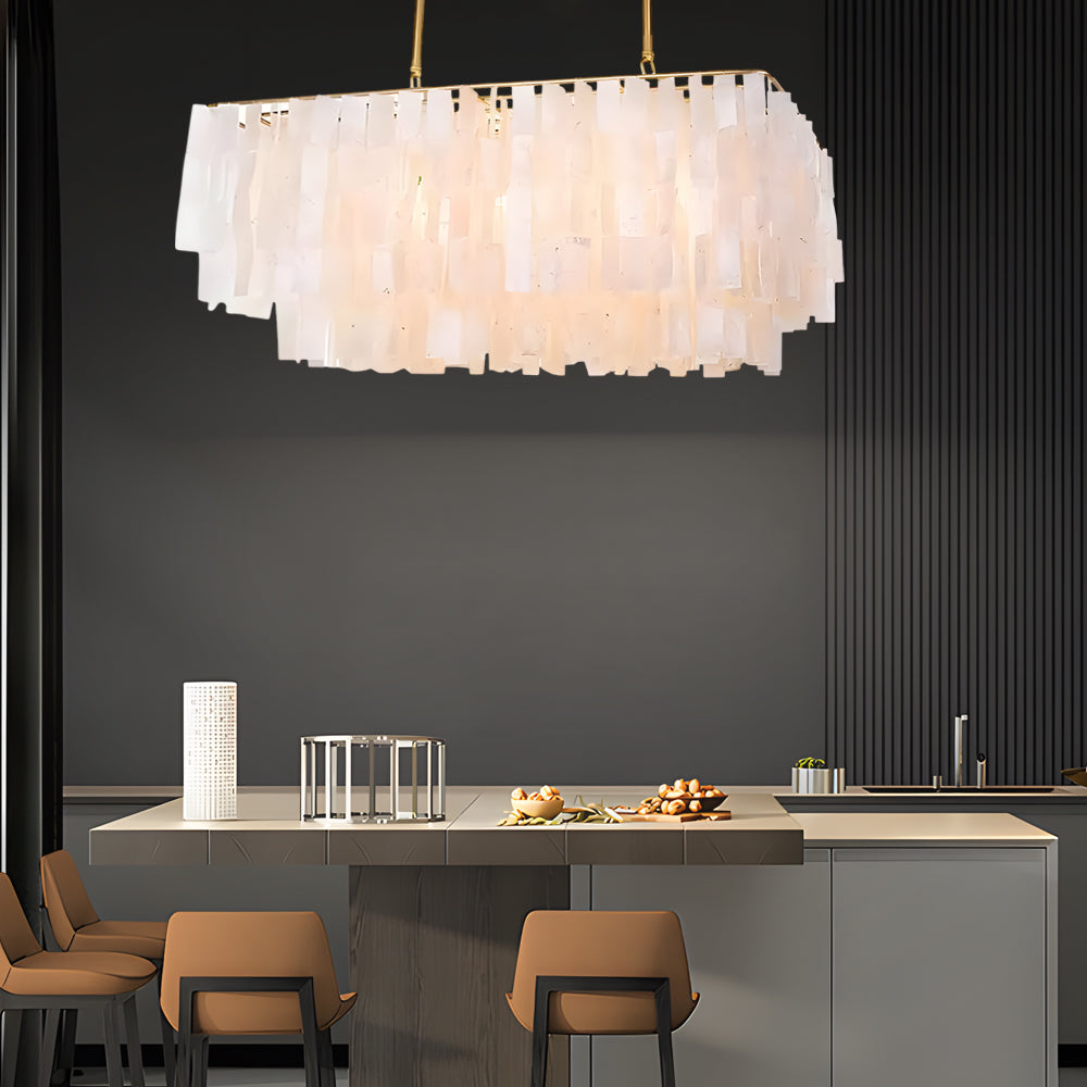 Capiz Shell Chandelier 3-Light Traditional Brass Finish