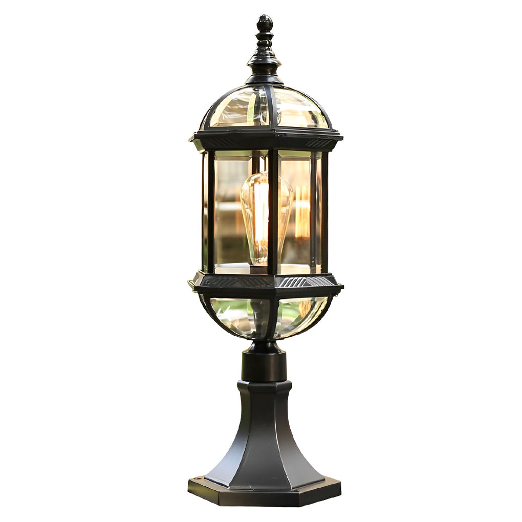 Black Retro Outdoor Post Light Waterproof Metal Glass Fence Lamp