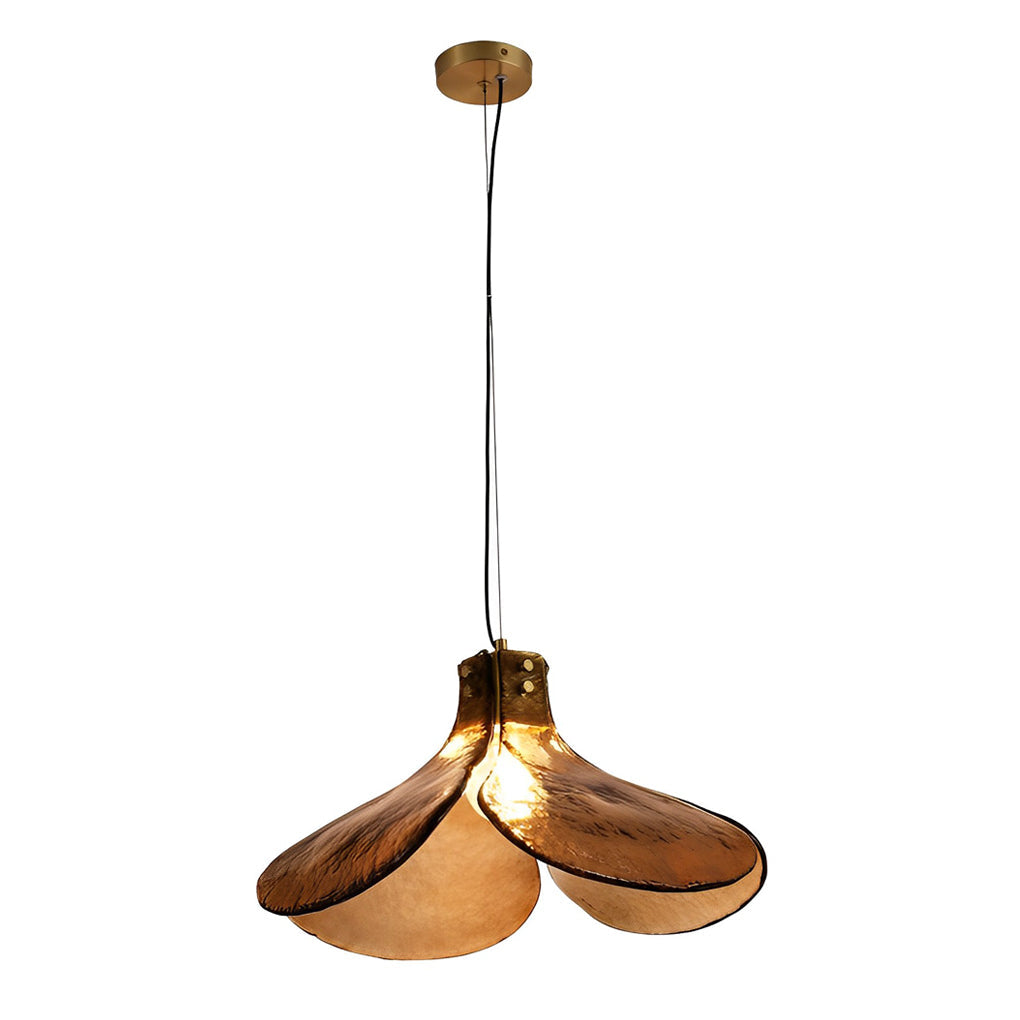Four-Petal Glass Pendant Light | Amber Brown Modern Chandelier