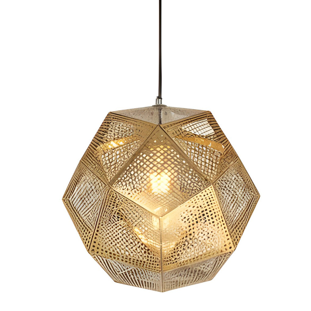 Geometric Round Electroplated Metal Pendant Light