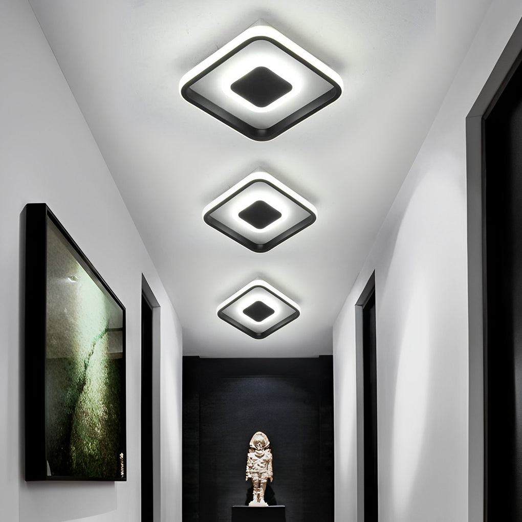 Dual Square LED Black Flush Mount Ceiling Light Modern Minimal