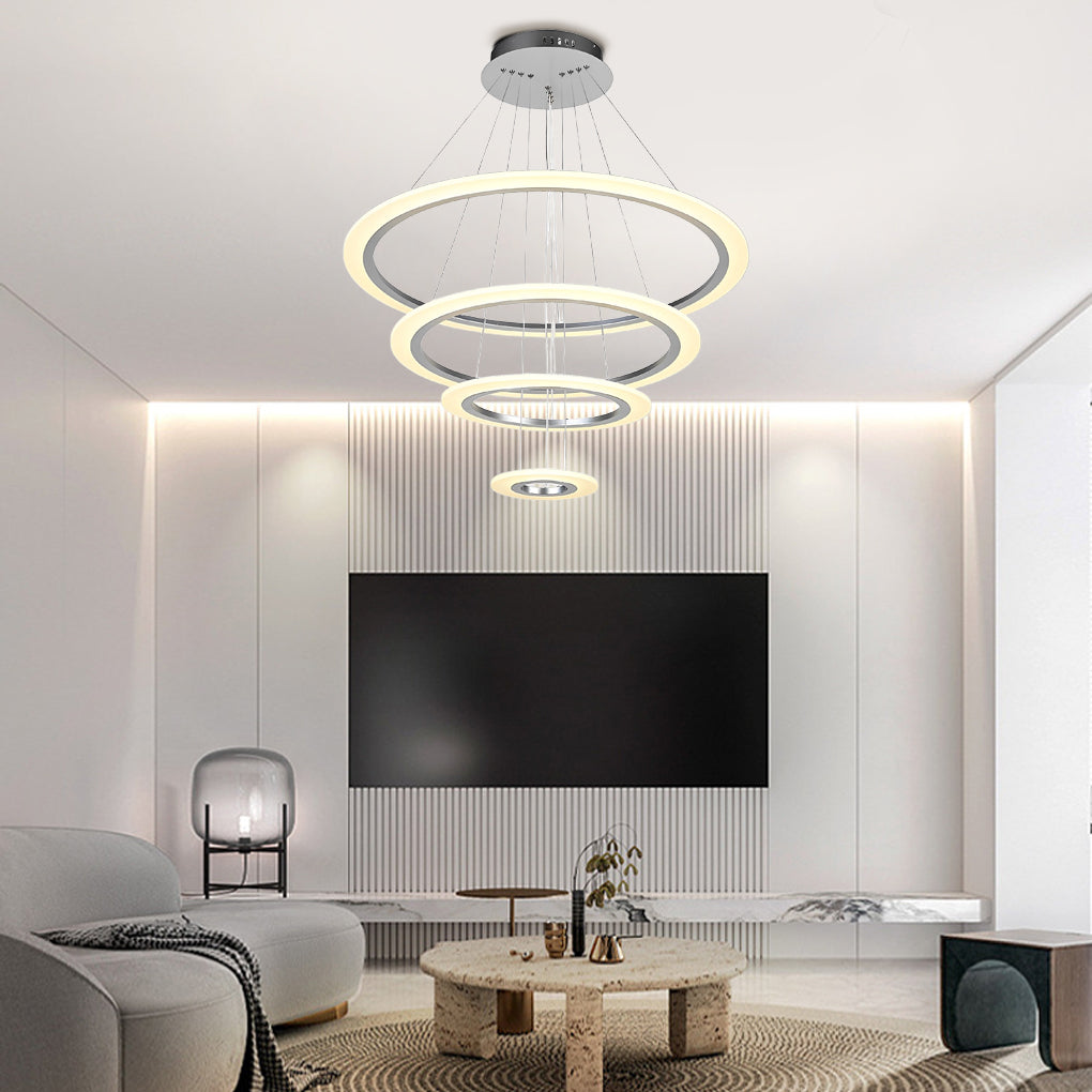 Adjustable 4-Ring LED Modern Pendant Chandelier – Metal & Acrylic