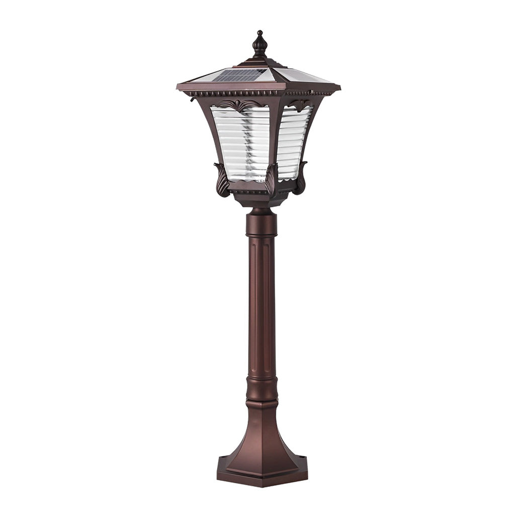 Vintage Solar LED Lawn Lamp with Ornate Top in Coffee Gold