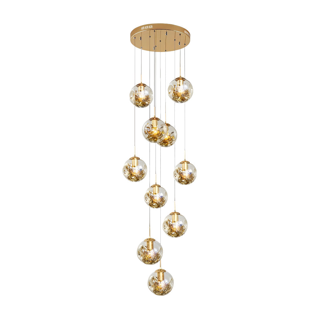 Cognac Glass Globe Modern Staircase Chandelier