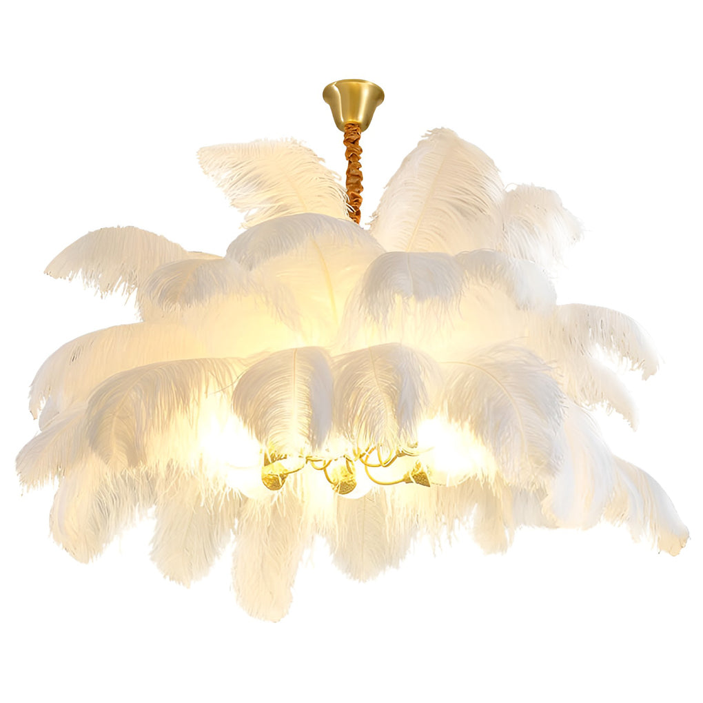 Feather Flush Mount Chandelier Modern Copper Ceiling Light 39"