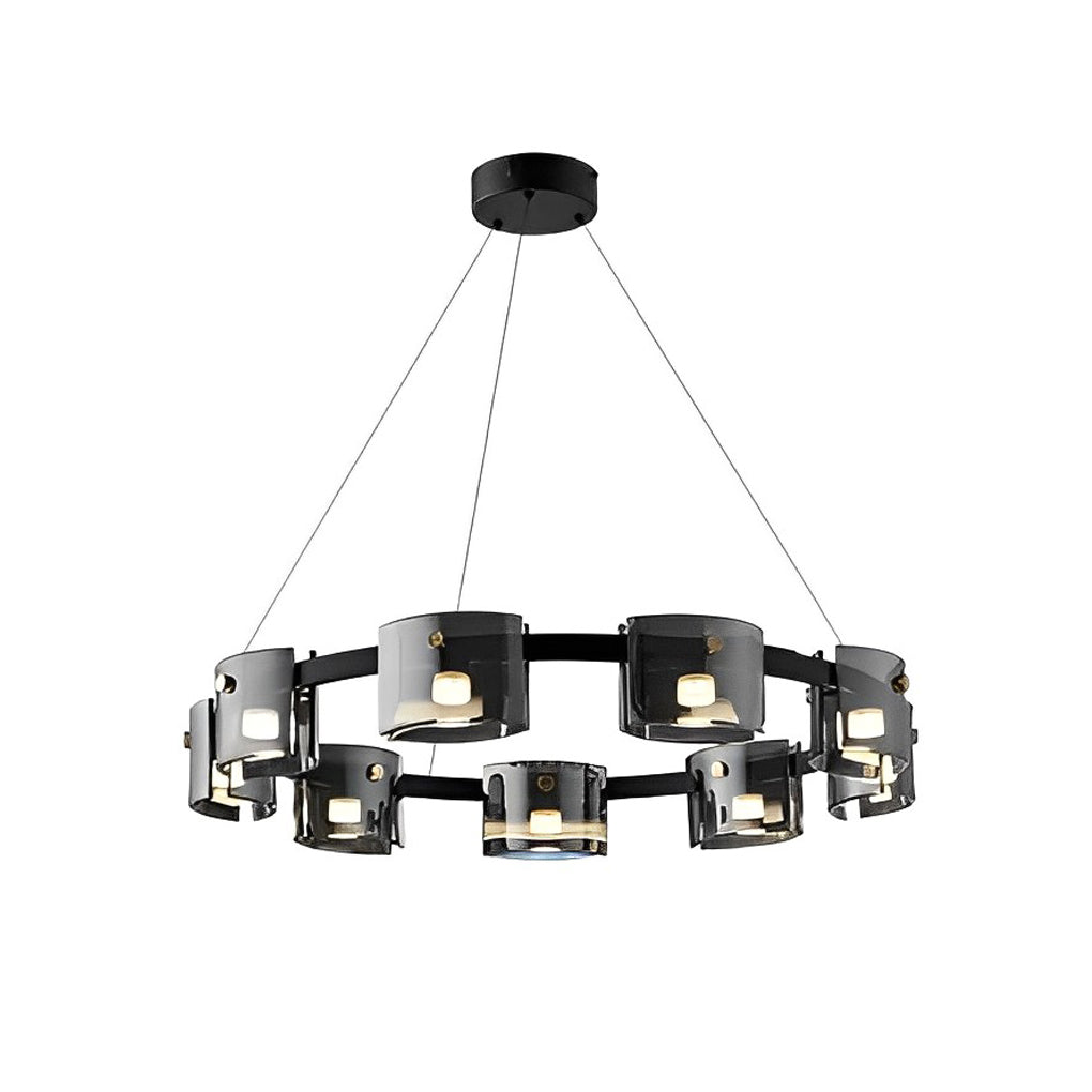 Modern Glass Circle LED Chandelier with Stepless Dimming & Memory