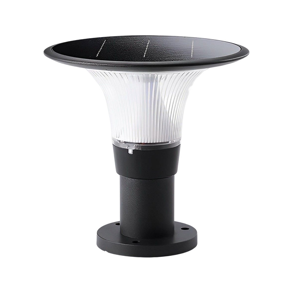 Round Solar Fence Post Light - Modern Black Aluminum Outdoor Pillar