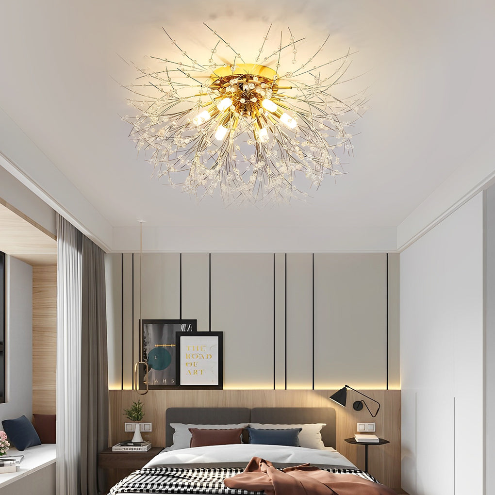 Crystal Metal Flush Mount Ceiling Light Traditional LED Chandelier