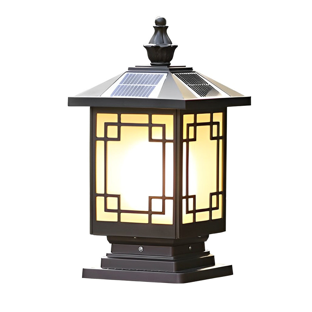 Solar Fence Post Light with Grilles - Aluminum Waterproof LED