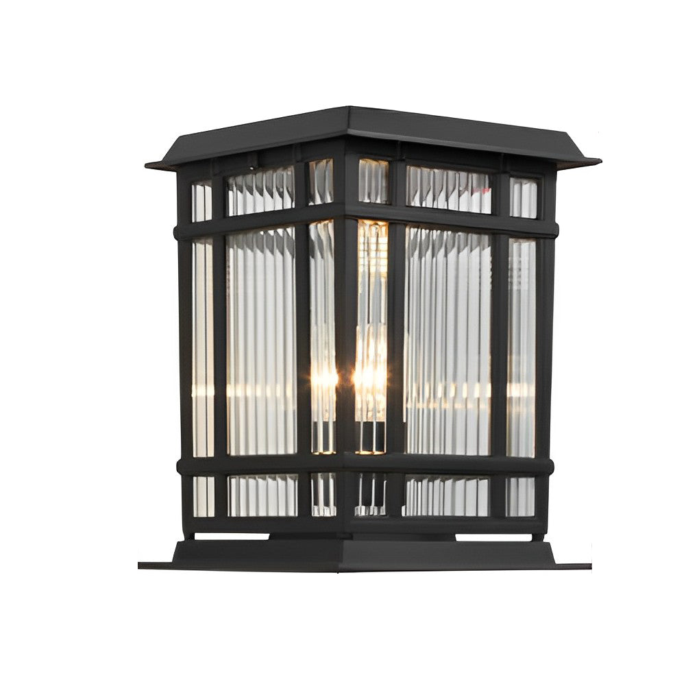 Modern Glass Solar Fence Post Light - Matte Black Aluminum Outdoor