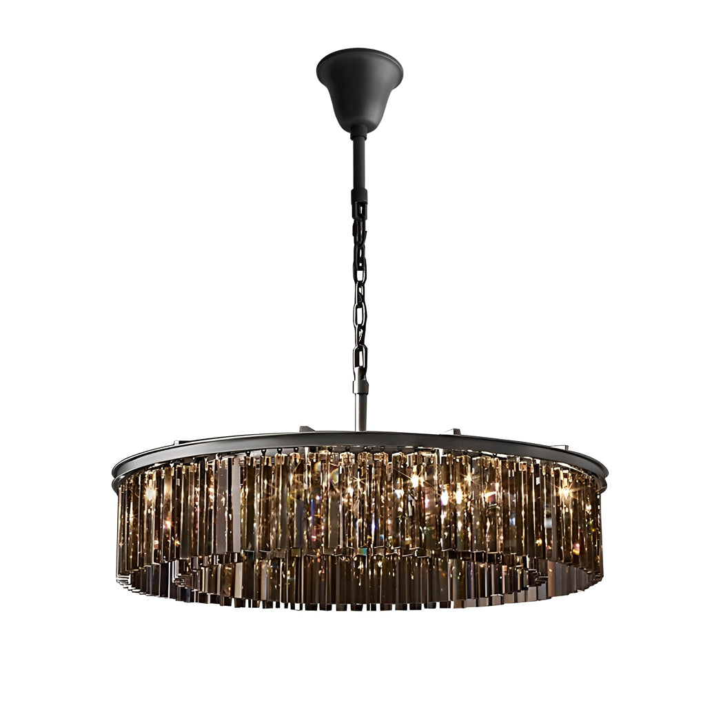 Crystal Metal Chandelier - Mid-Century Modern Round Pendant Light