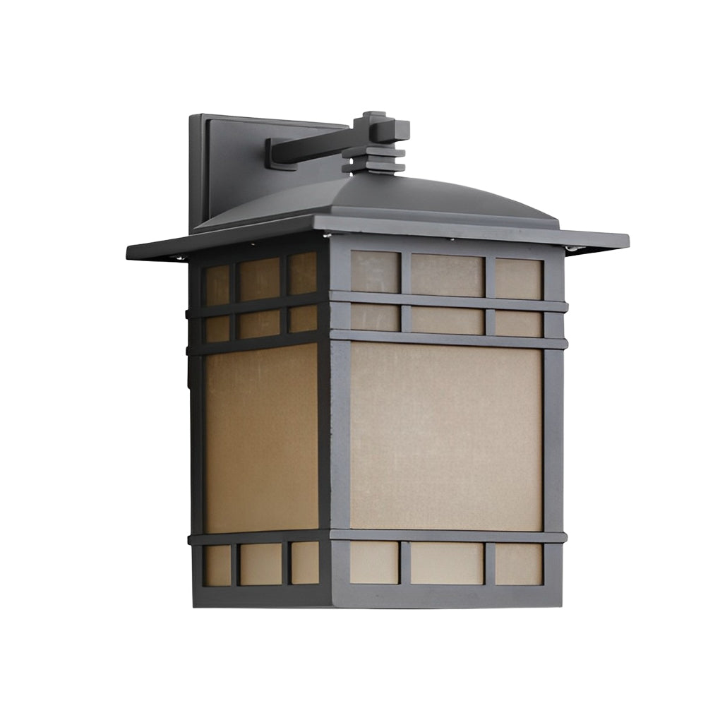 Retro Waterproof Outdoor Wall Light with Yellow Glass Shade