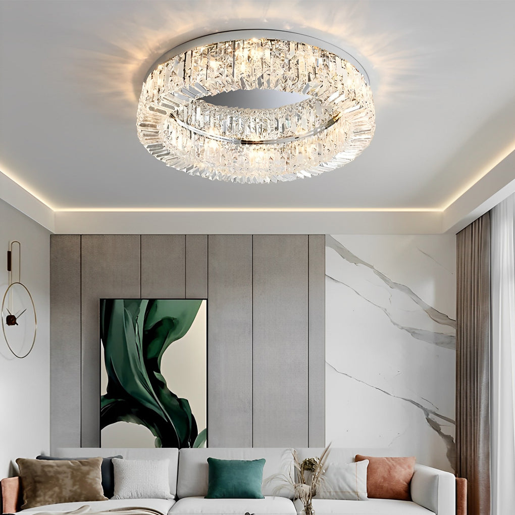 Modern Crystal Drum Flush Mount Ceiling Light - Stainless Steel
