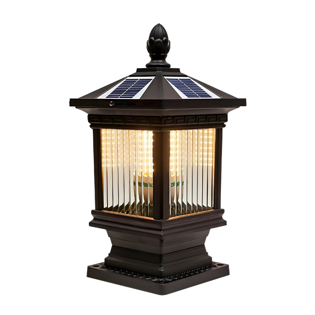 Retro Grille Glass Outdoor Solar Fence Post Light
