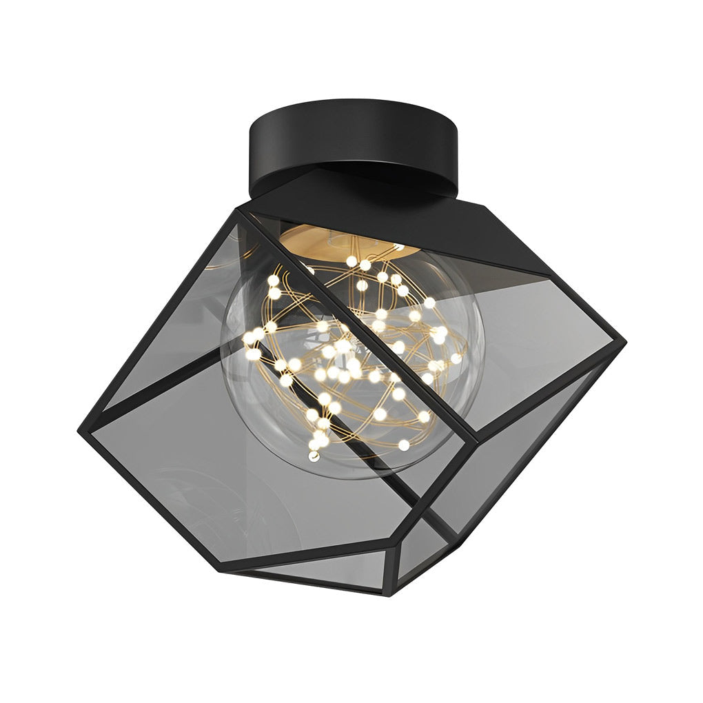 Modern Black Metal Glass Ceiling Light with 3-Step Dimming | 7 Inch