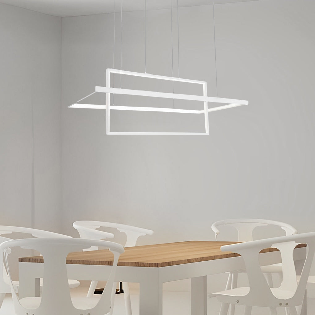 2-Tier Rectangular LED Pendant Light Modern Aluminum Black White