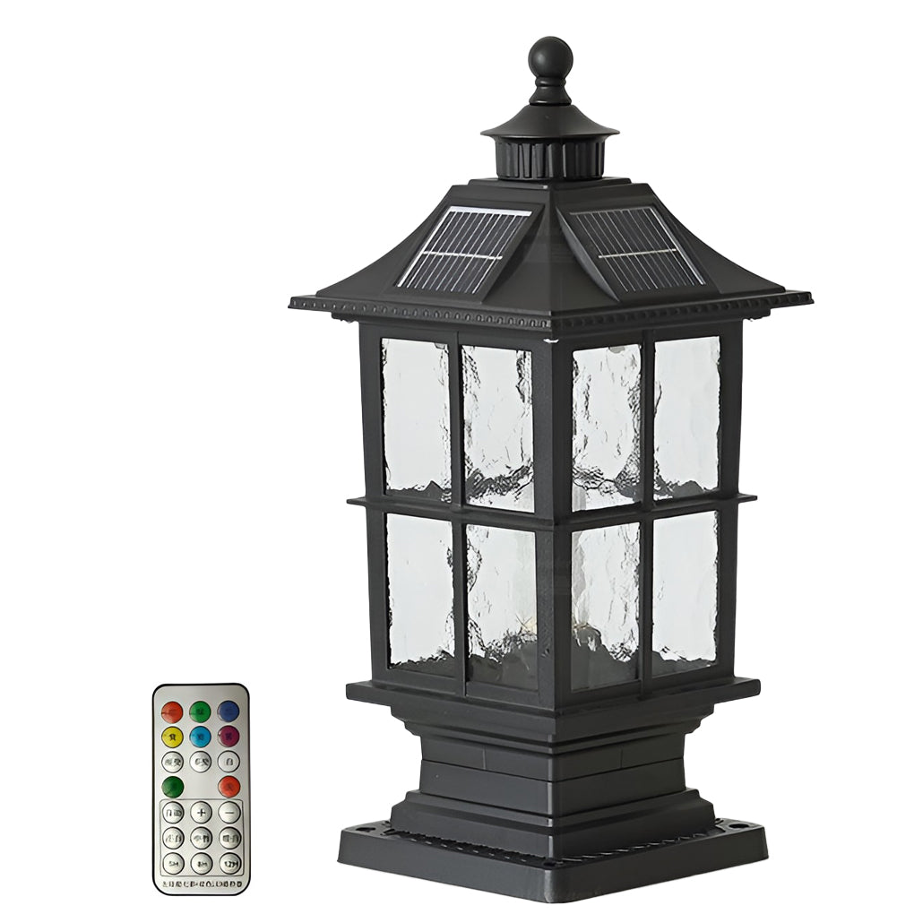 Solar LED Post Cap Light with Remote – Dimmable Outdoor Black Aluminum