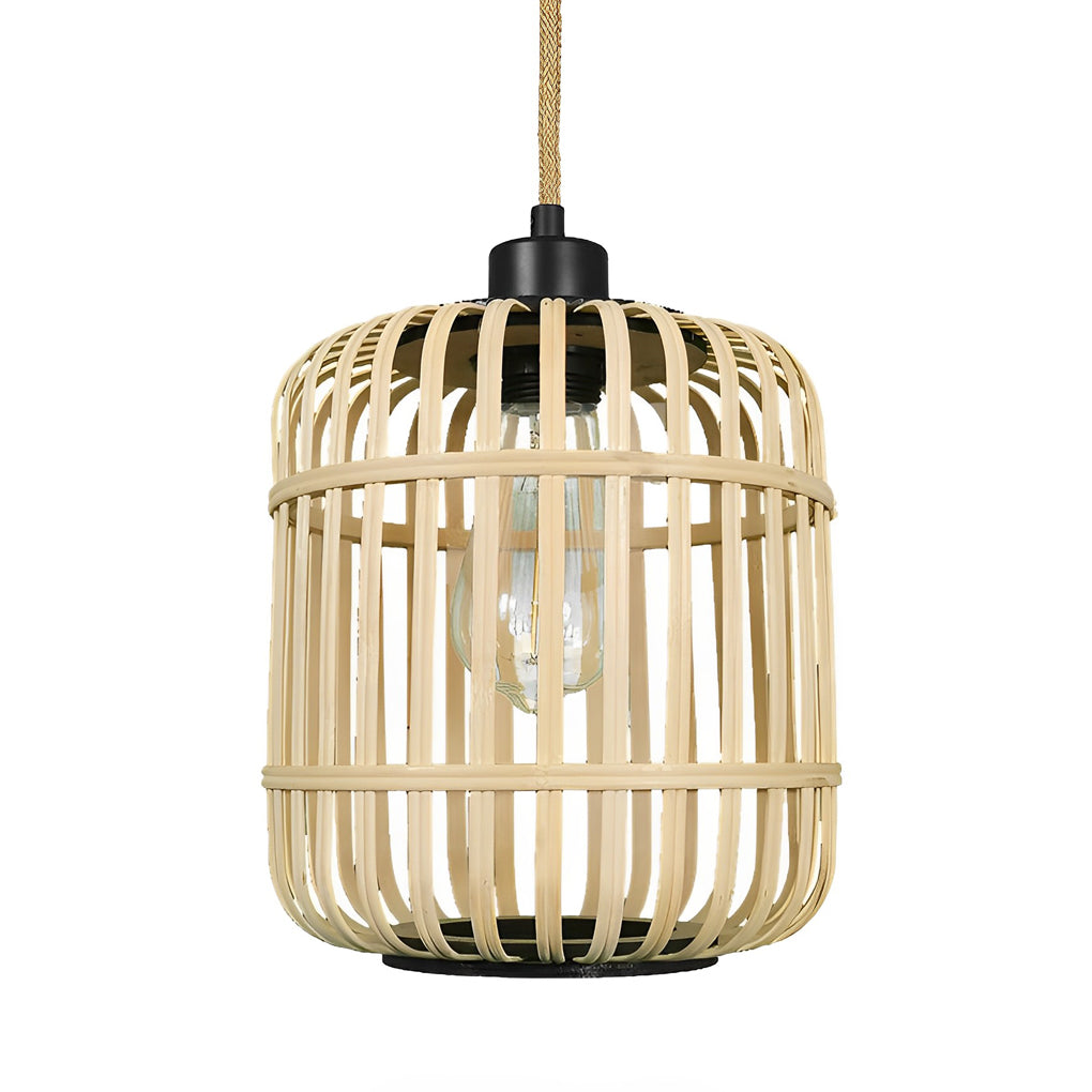 Handwoven Rattan Lantern Pendant Light - Rustic Modern Ceiling Lamp