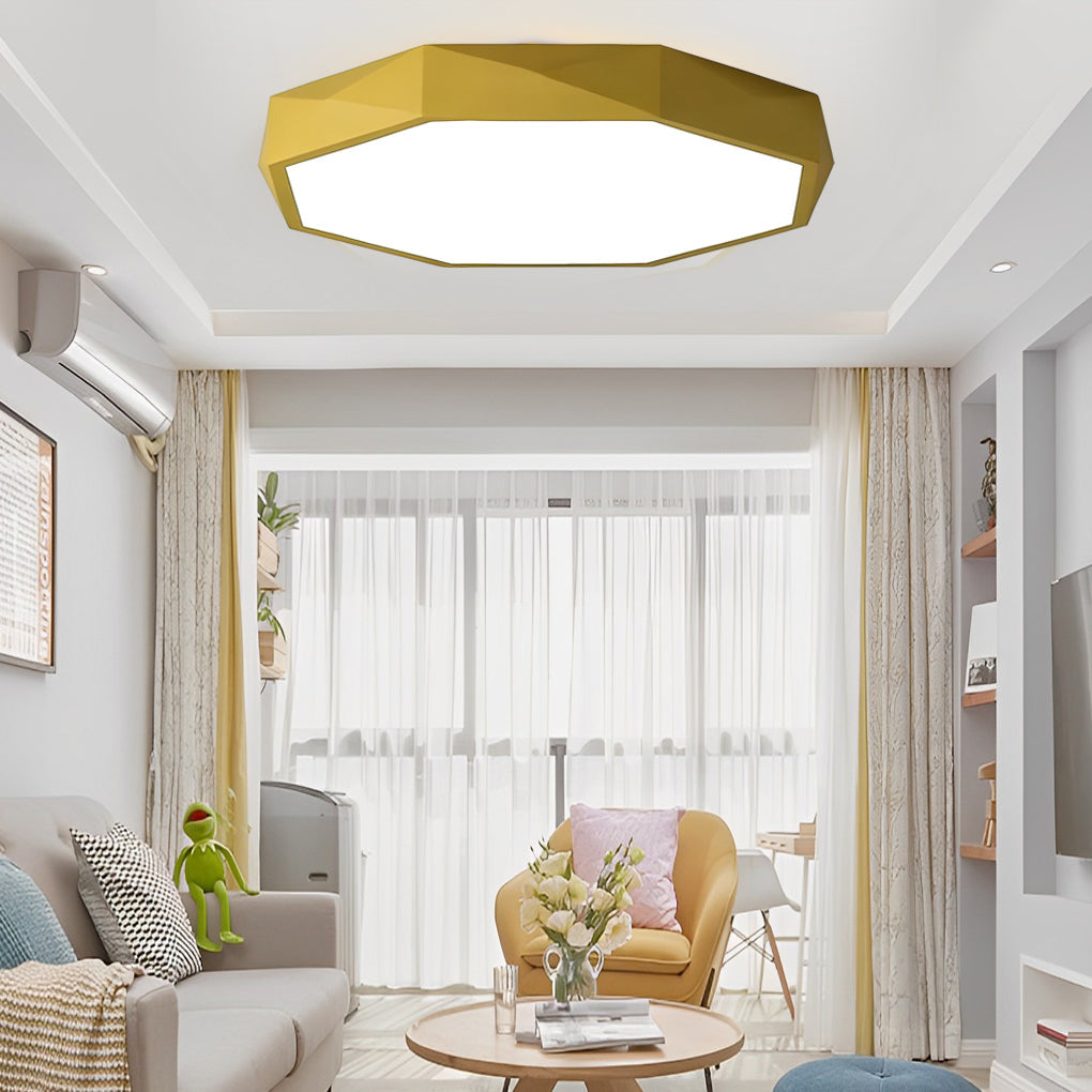 Modern Geometric LED Flush Mount Ceiling Light with Remote