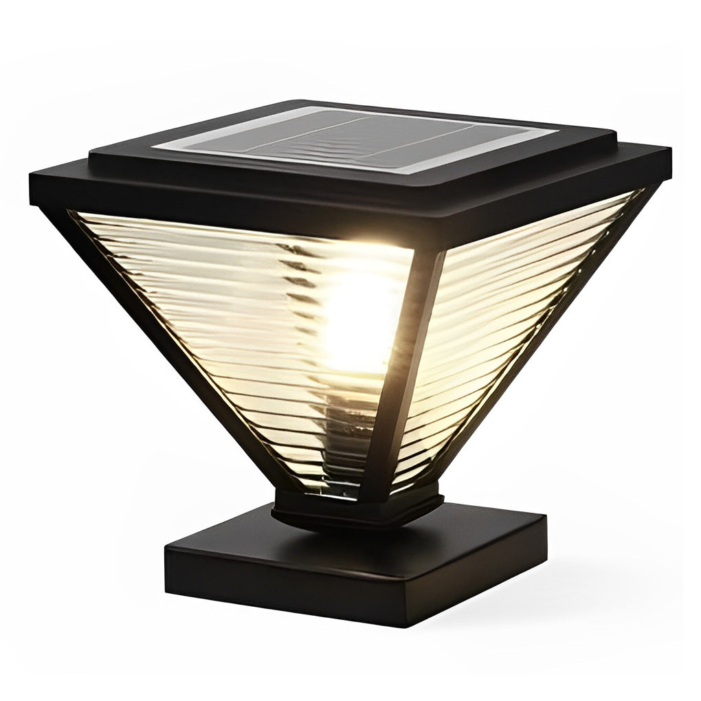 Geometric Solar Fence Post Light - Waterproof Stainless Steel Black