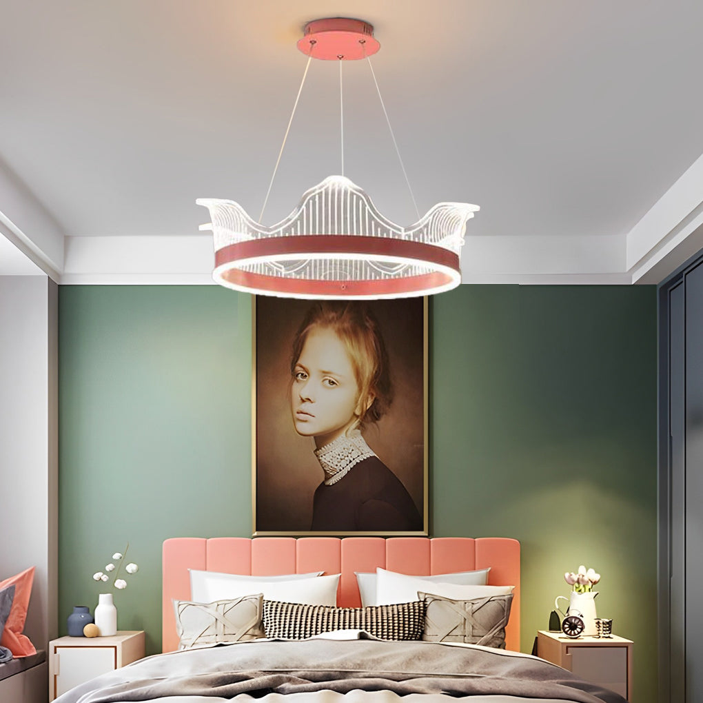 Crown Circle Pendant Light Nordic Style Metal Acrylic LED Chandelier