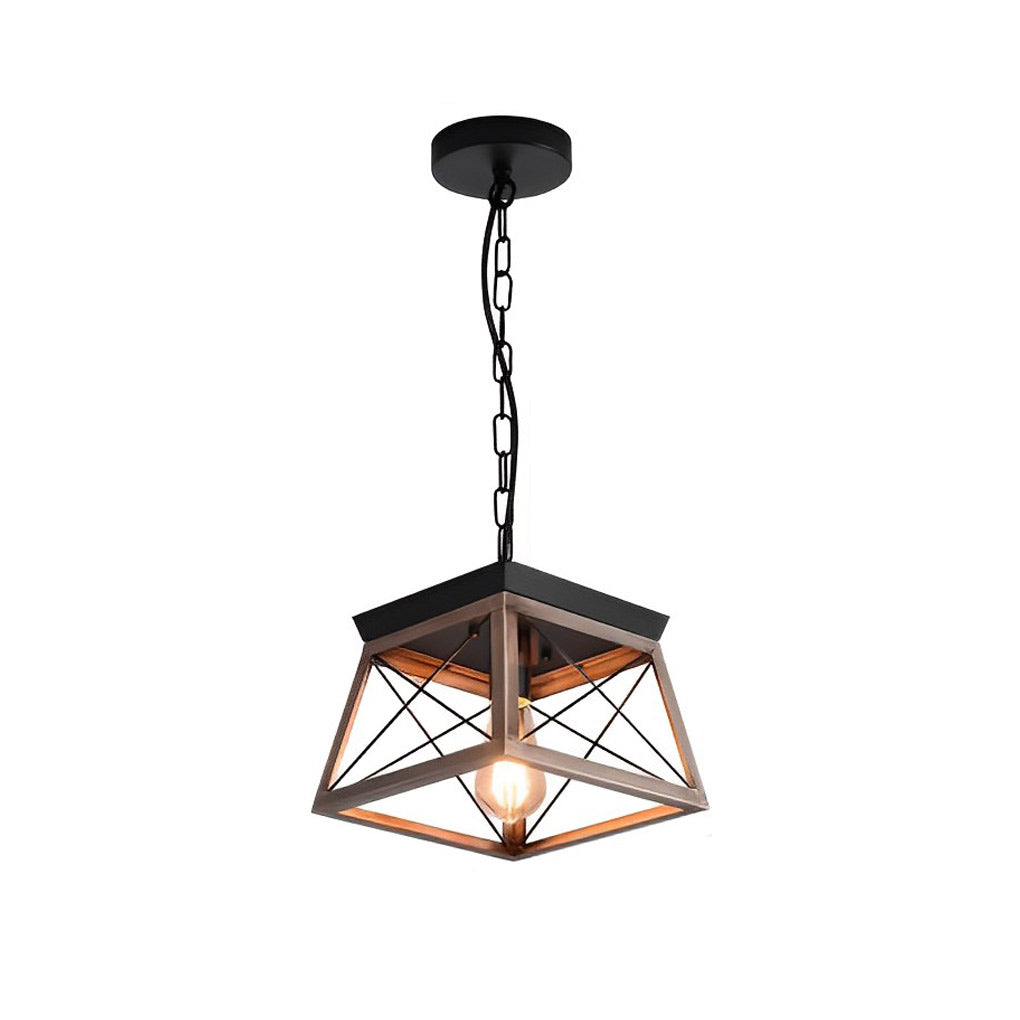 Geometric Iron Pendant Light – Adjustable Industrial Chandelier