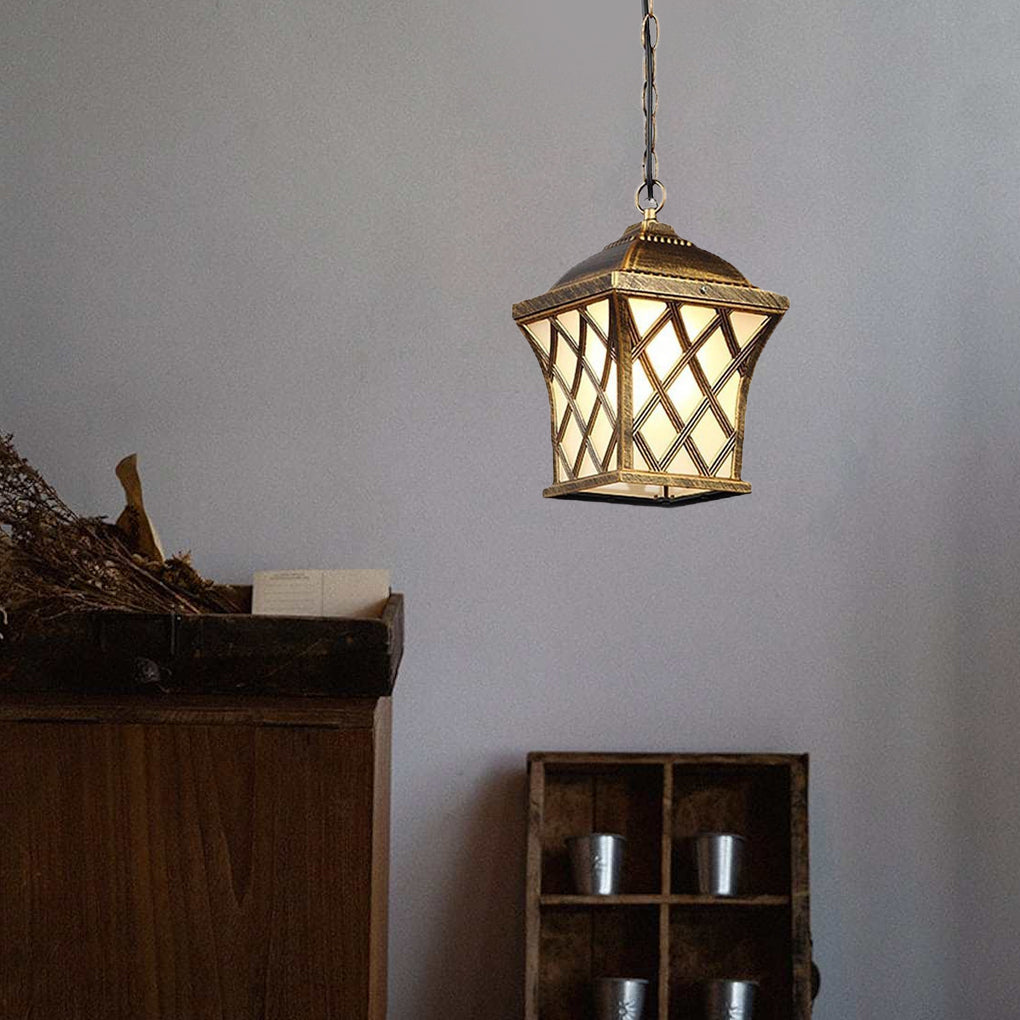 Electroplated Metal Glass Lantern Pendant Light Traditional Style