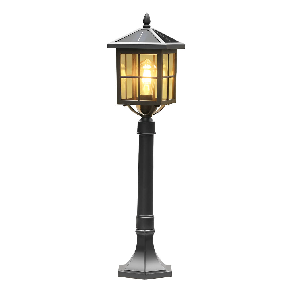 Retro Black Aluminum Solar & Hardwired Outdoor Lawn Lamp