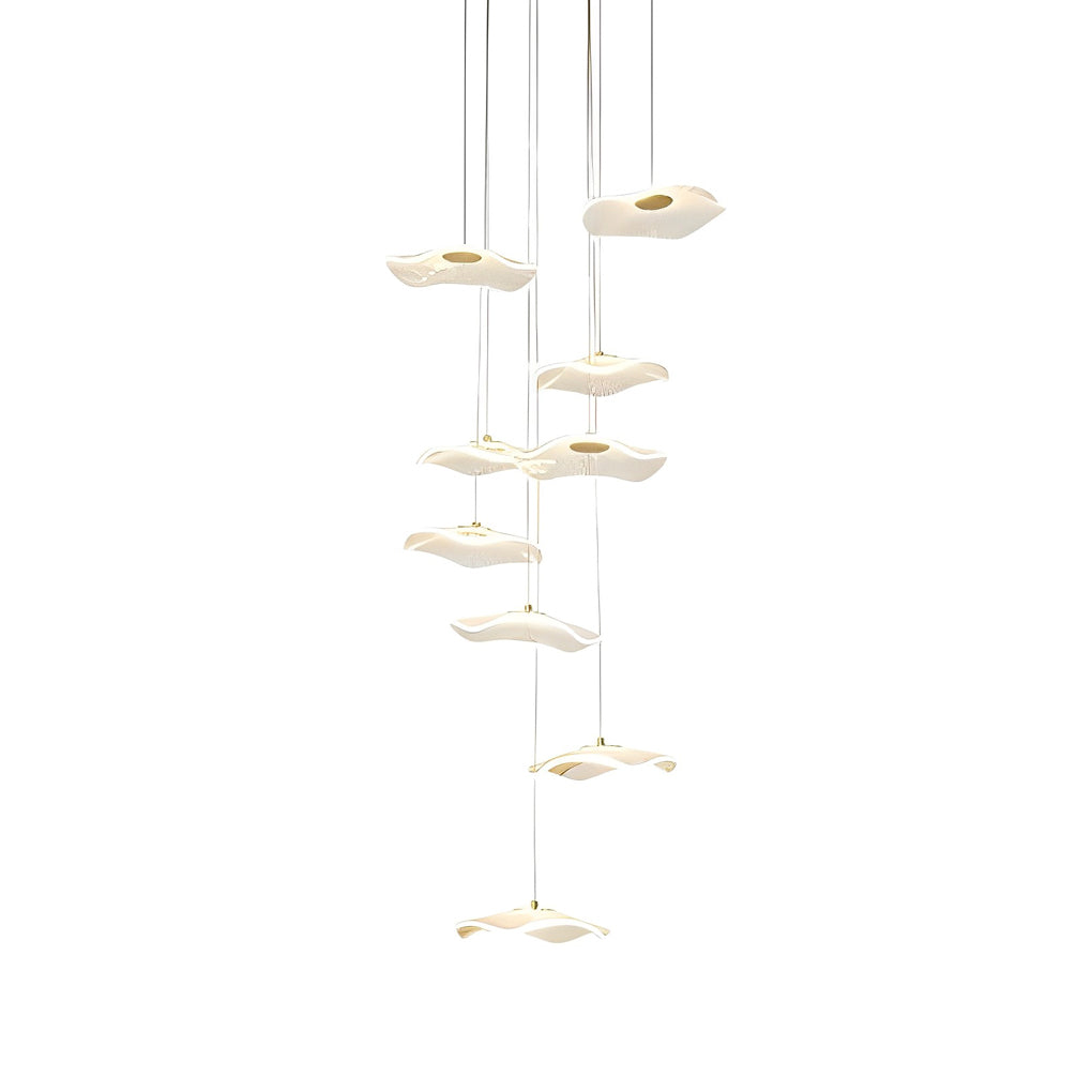 Acrylic Lotus Leaf LED Staircase Chandelier - Modern Long Drop