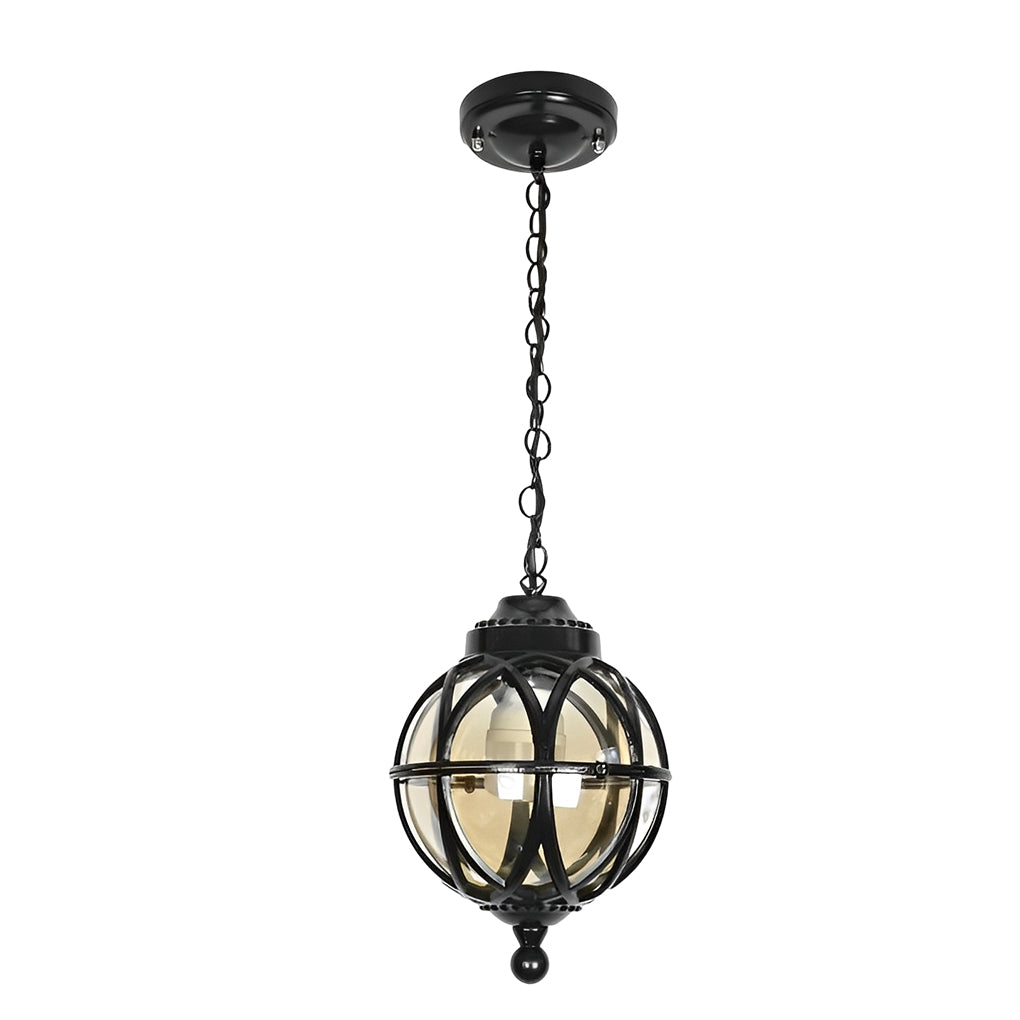 Retro Aluminum Glass Ball Pendant Outdoor Ceiling Light