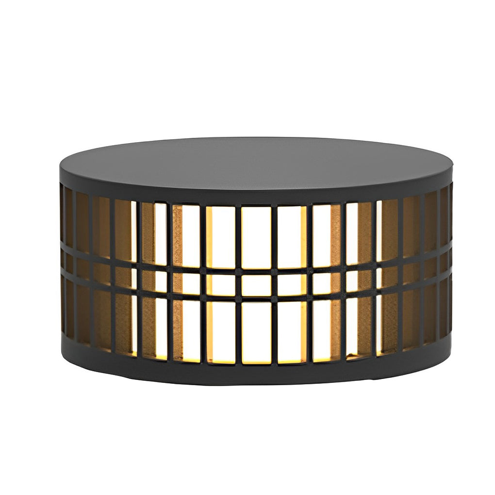 Modern Round Solar LED Outdoor Post Light - Black Stainless Steel