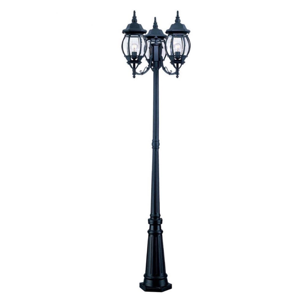 3-Light Black Aluminum Garden Lamp Post - Waterproof Outdoor Street