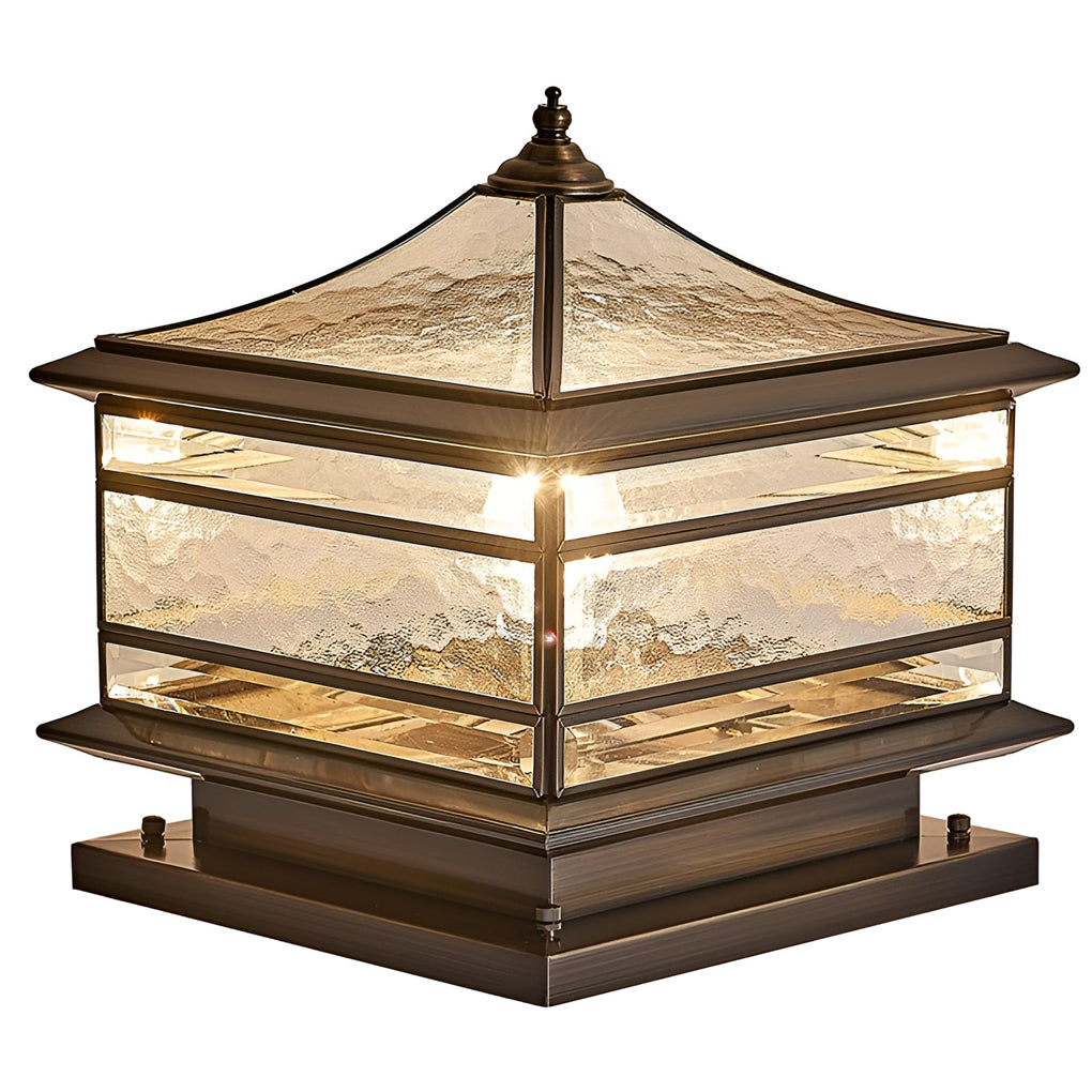 Vintage Copper Post Light with Tempered Glass Shade - Outdoor