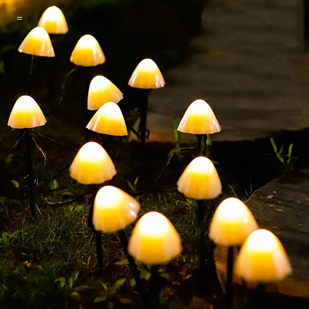 Solar Mushroom String Lights 16.4ft Outdoor Waterproof LED RGB
